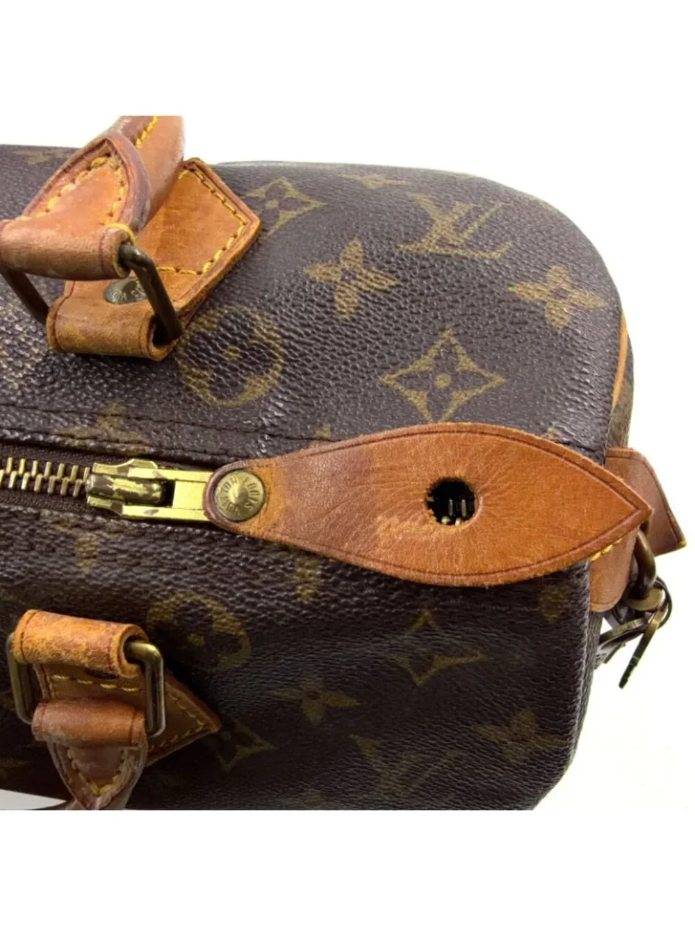 Louis Vuitton Speedy 30 Monogram Leather Brown Handbag Gold